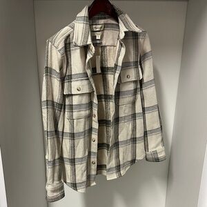 Madewell Cream and Black Plaid Shirt Jacket